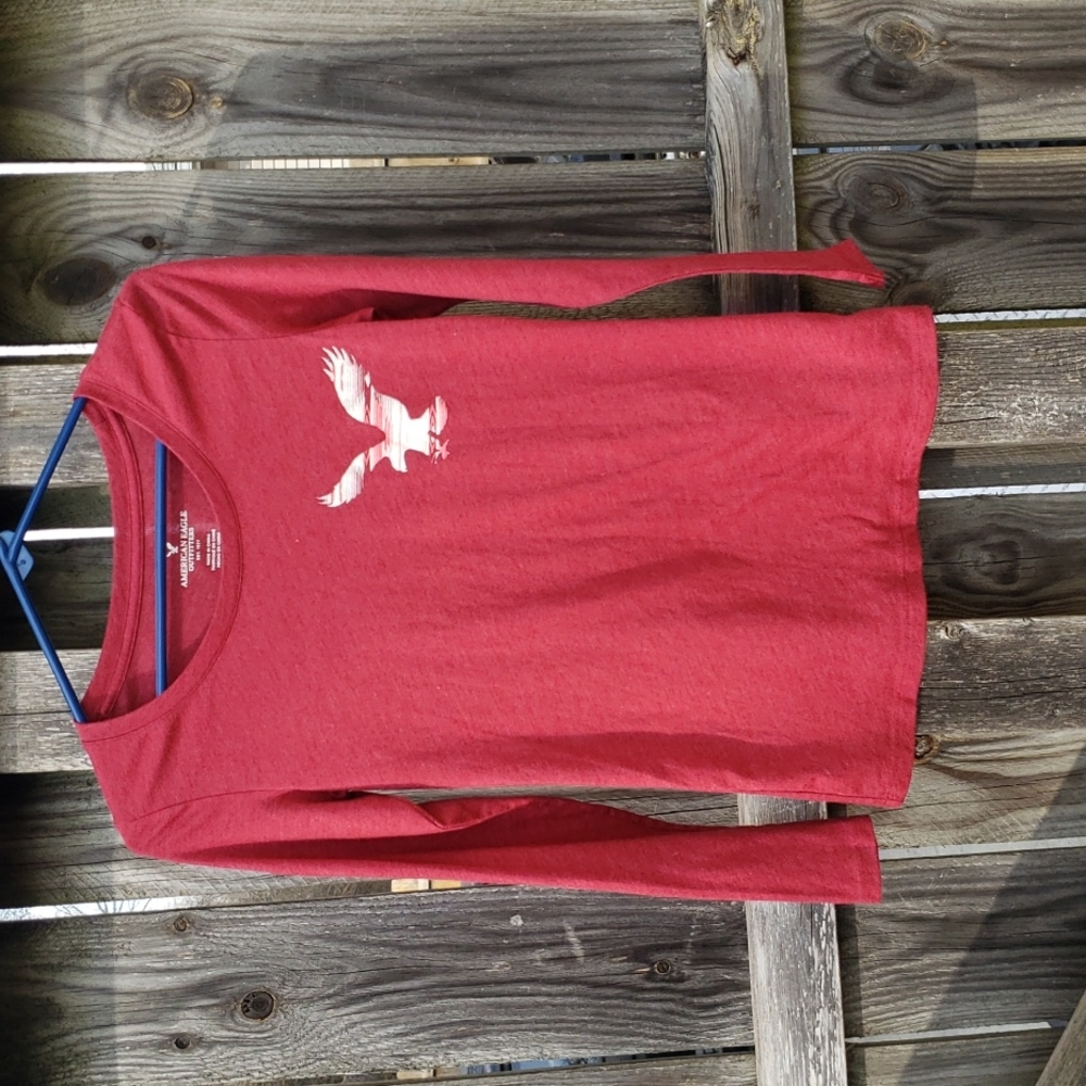American Eagle Long Sleeved Red T-shirt with Tribal Eagle Logo Extra Small